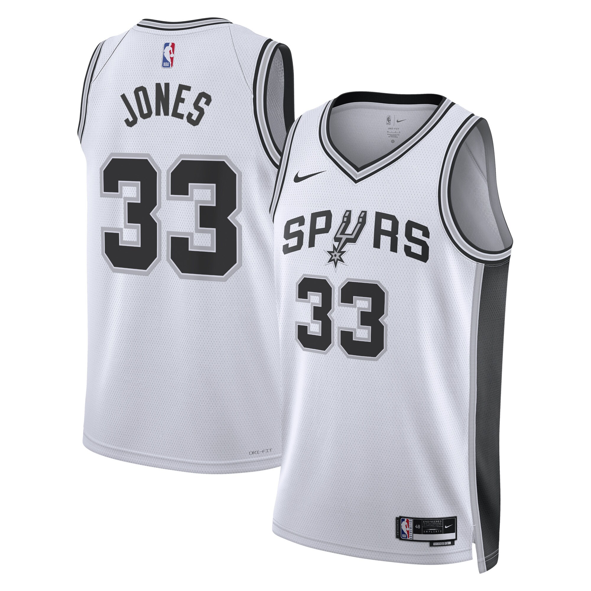 San Antonio Spurs Association Edition Swingman Jersey – White – Tre Jones – Unisex