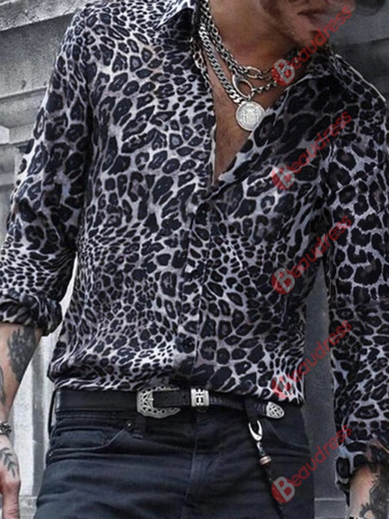 Men’s Leopard Leisure Vacation Printed Shirt