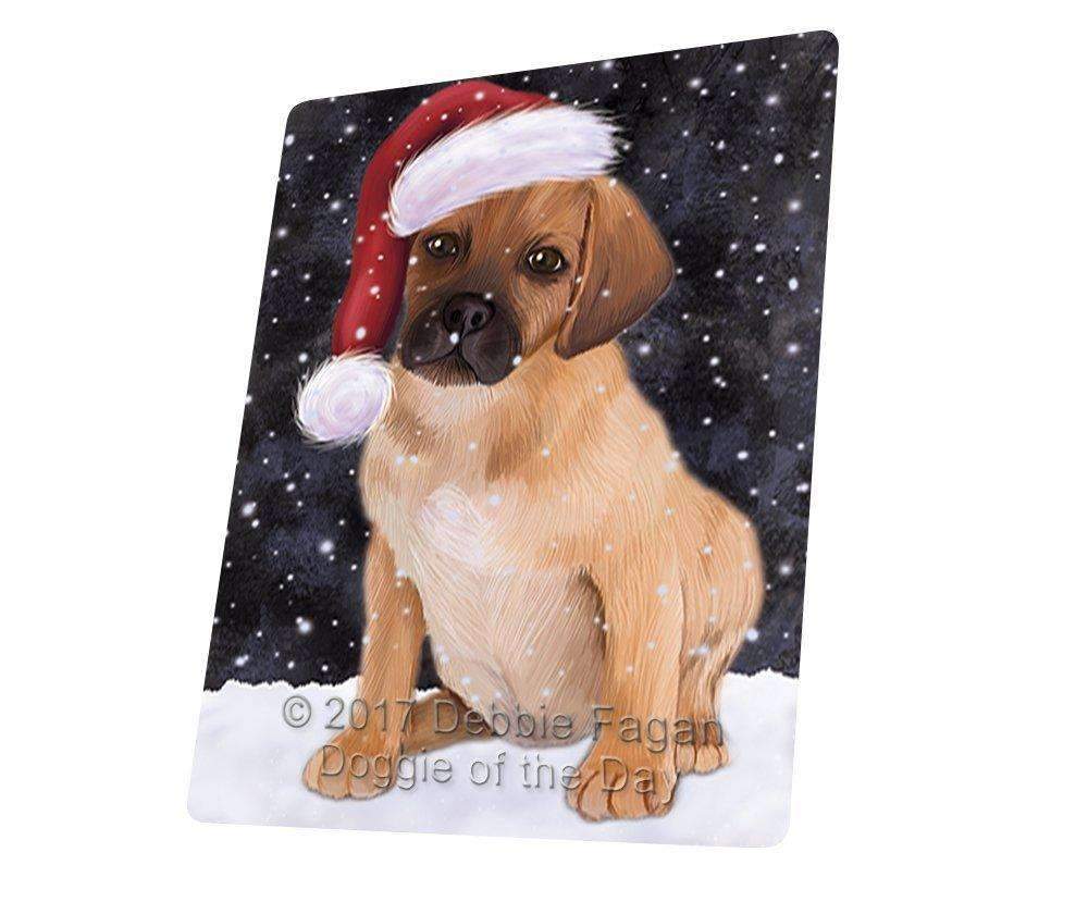 Let It Snow Christmas Holiday Puggle Puppy Dog Wearing Santa Hat Art Portrait Print Woven Throw Sherpa Plush Fleece Blanket D251