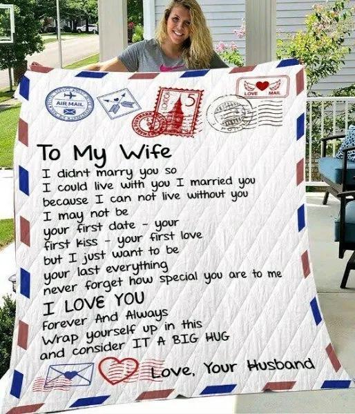 To My Wife Love Your Husband Airmail Fleece Blanket Gift For Wife From Husband Home Decor Bedding Couch Sofa Soft And Comfy Cozy