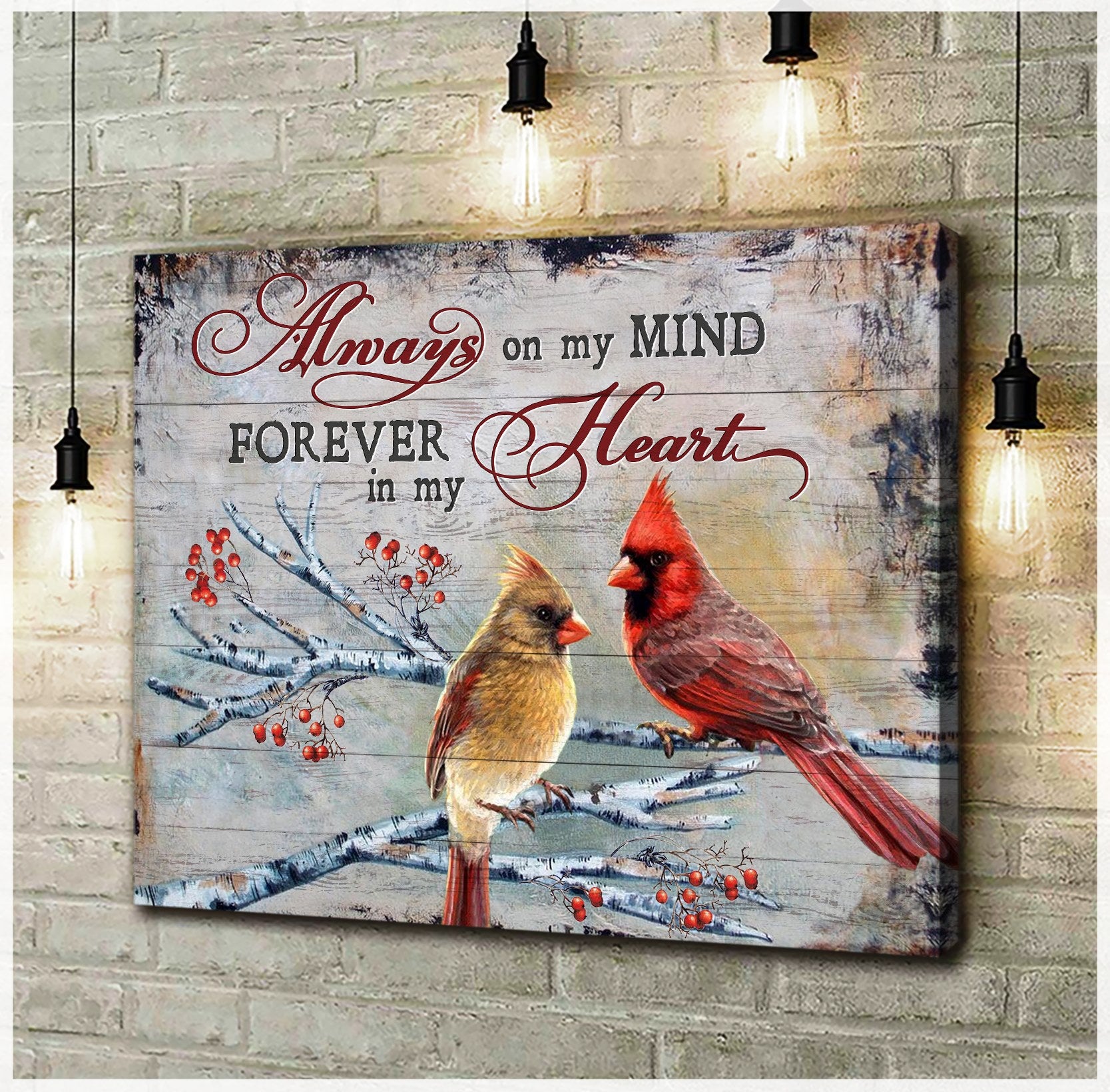 Always On My Mind Forever In My Heart Cardinal Landscape Poster & Canvas Gift For Family Friends Home Decor Wall Art Visual Art