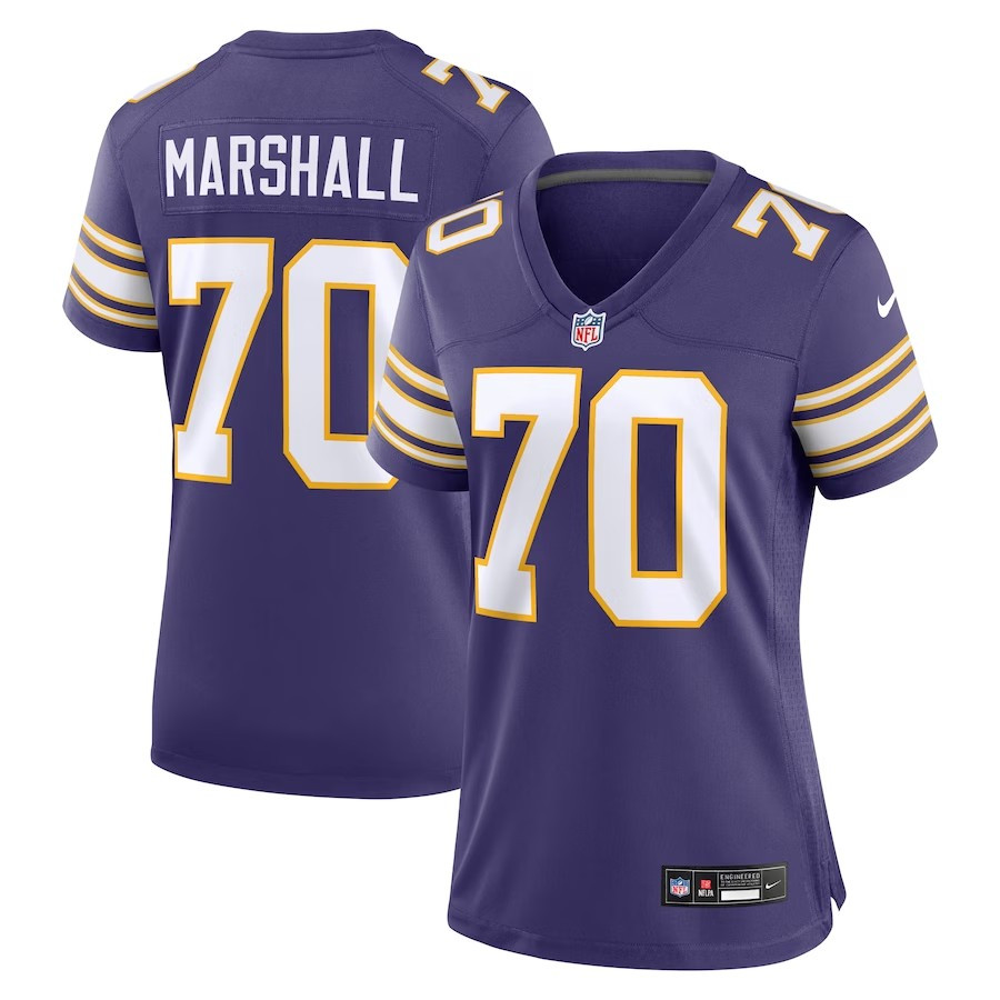 Women Minnesota Vikings #70 Jim Marshall Classic Retired Player Jersey – Purple