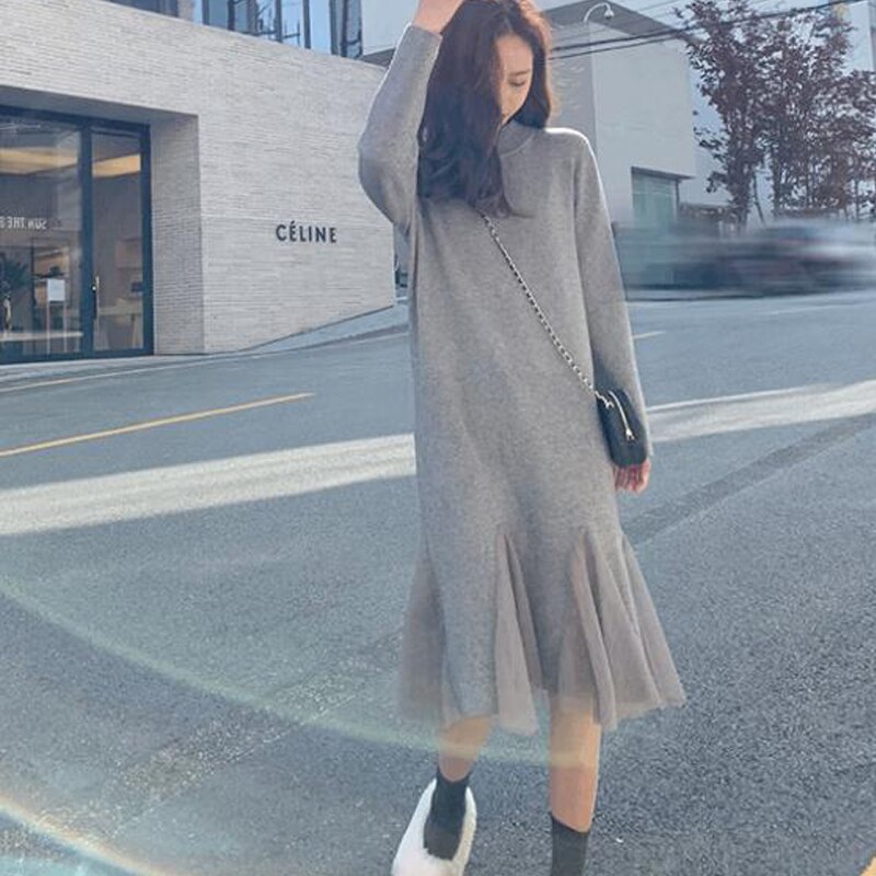 Women Casual Maxi Dress 2019 Autumn Knitting Party Dress Loose Sweater Long Dresses Loose alx