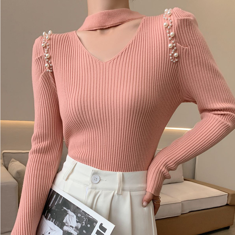 Women’s autumn and winter half high collar pullover sweater Women’s long sleeve Hong Kong style fashion sexy neck top sweater bo alx