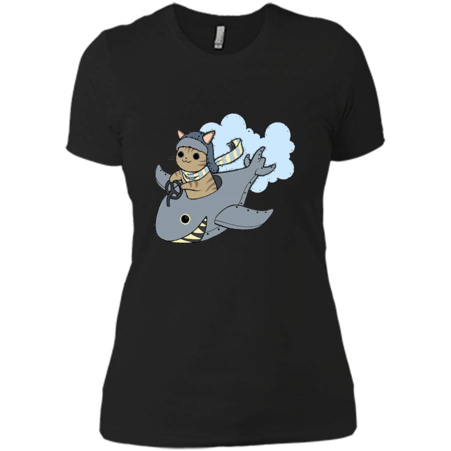 Cat Shark Plane Adorable Pilot Tee Next Level Ladies Boyfriend Tee