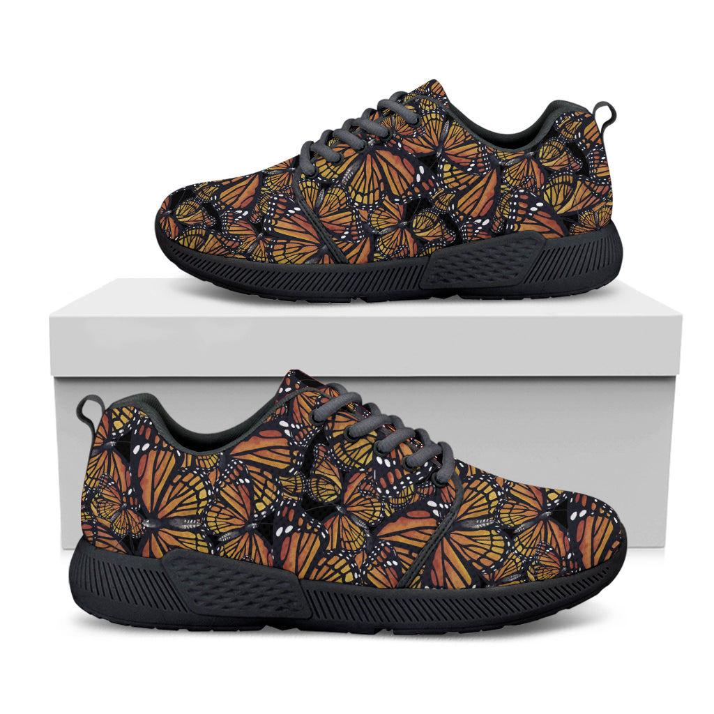 Vintage Monarch Butterfly Pattern Print Black Athletic Shoes