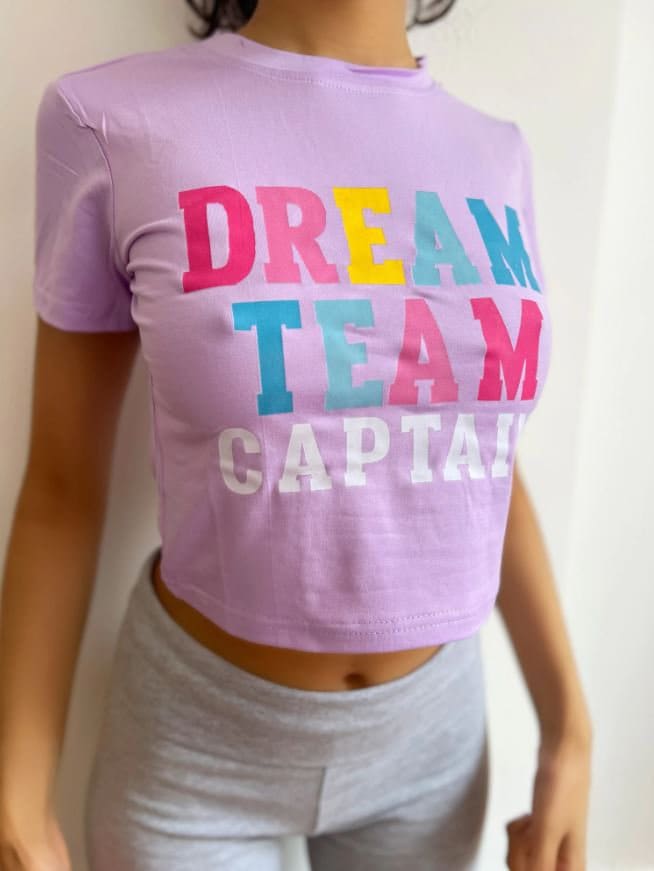 Dream Team Captain Pink Slogan Crop T-shirt