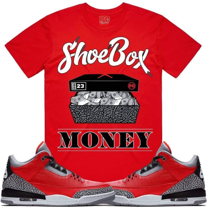 Jordan Retro 3 Red Cement Elephant Sneaker T-Shirt Shoebox Pg