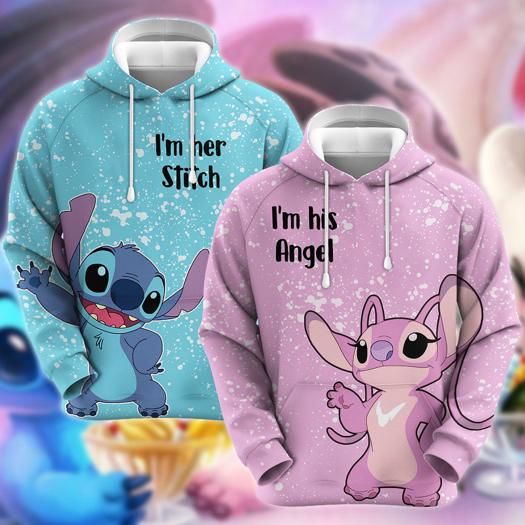 Couples Stitch And Angel Couple Hoodie, Lilo & Stitch Couple Hoodie, Ohana Means Family Hoodie, Unisex Couple Hoodie