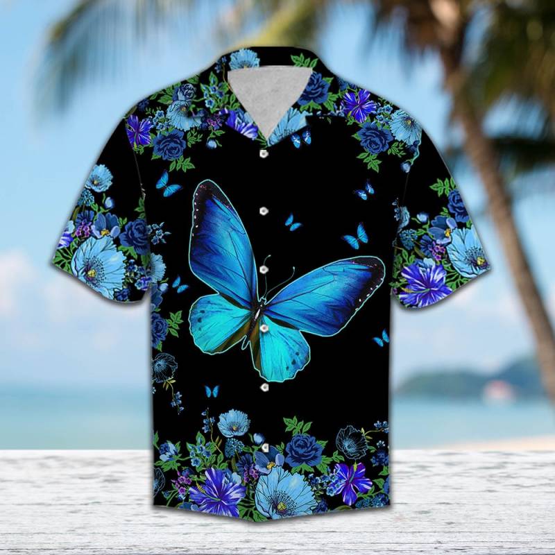 Blue Flower Butterfly Hawaii Shirt Ha37994