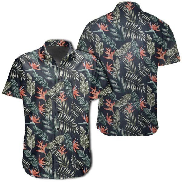 Tropical Strelitzia Black Hawaiian Shirt V1