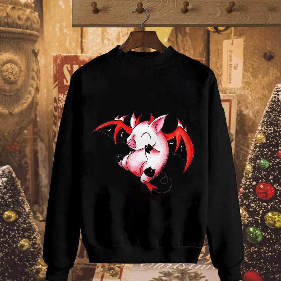 Valentines devil piggy cute lovely pig animal lovers great gift black sweatshirt for men and women S-5XL