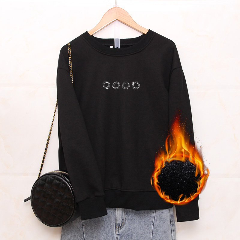 Winter warm 2021 new fashion Loose fleece thickening sweatshirt for women Casual hot diamonds long sleeve tops pullover female alx