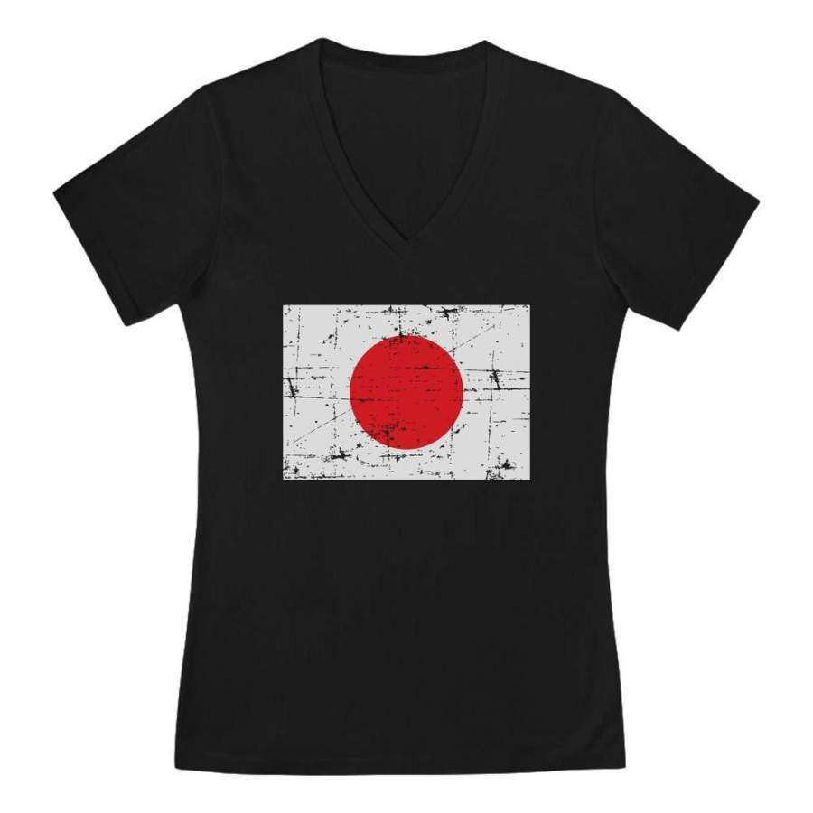 Vintage Japan Flag V-Neck Fitted Women T-Shirt