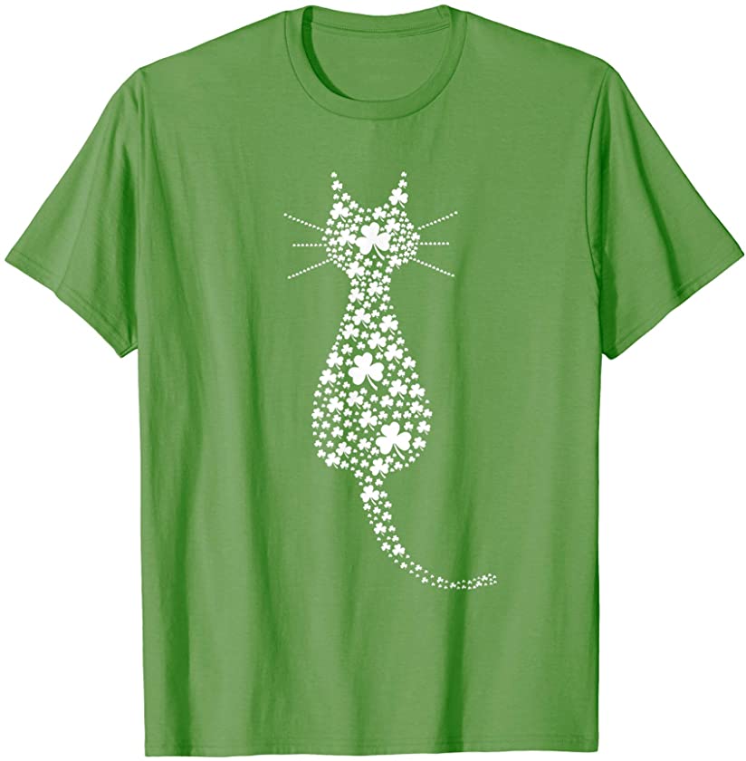 Cat St Patrick’s Day Funny Lucky Shamrock Cats Kitten Lover T-Shirt