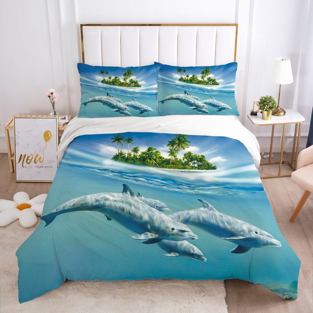 3D Ocean Dolphin Children Bedding Set Bedlinen Single Twin Full Queen King Duvet Cover Pillowcase Adult Kid Bedclothes