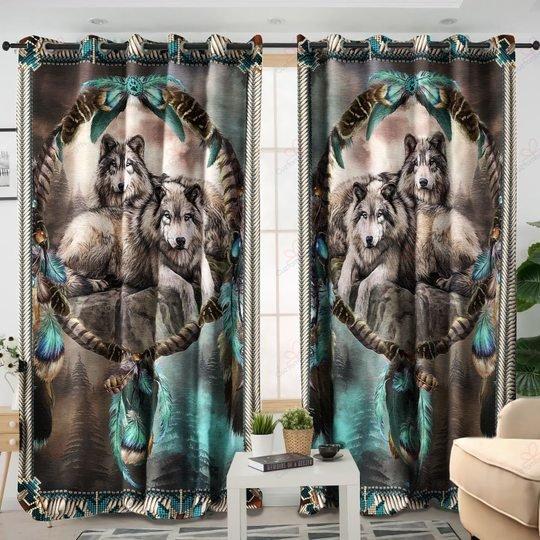 Tmarc Tee Native American Wolf Dreamcatcher 3D All Over Printed Window Curtain Home Decor