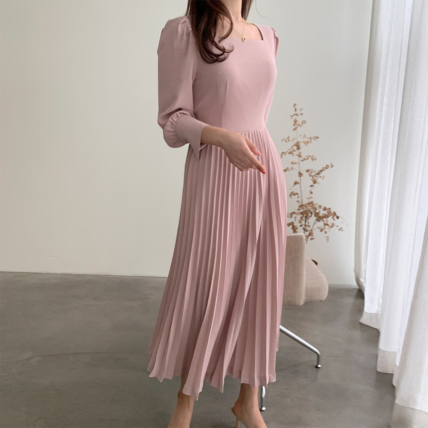 2020 New Autumn Women Korea Chic Pleated Dress Women’s Long Sleeve Casual Solid Temperament Lady Dresses Vestidos alx