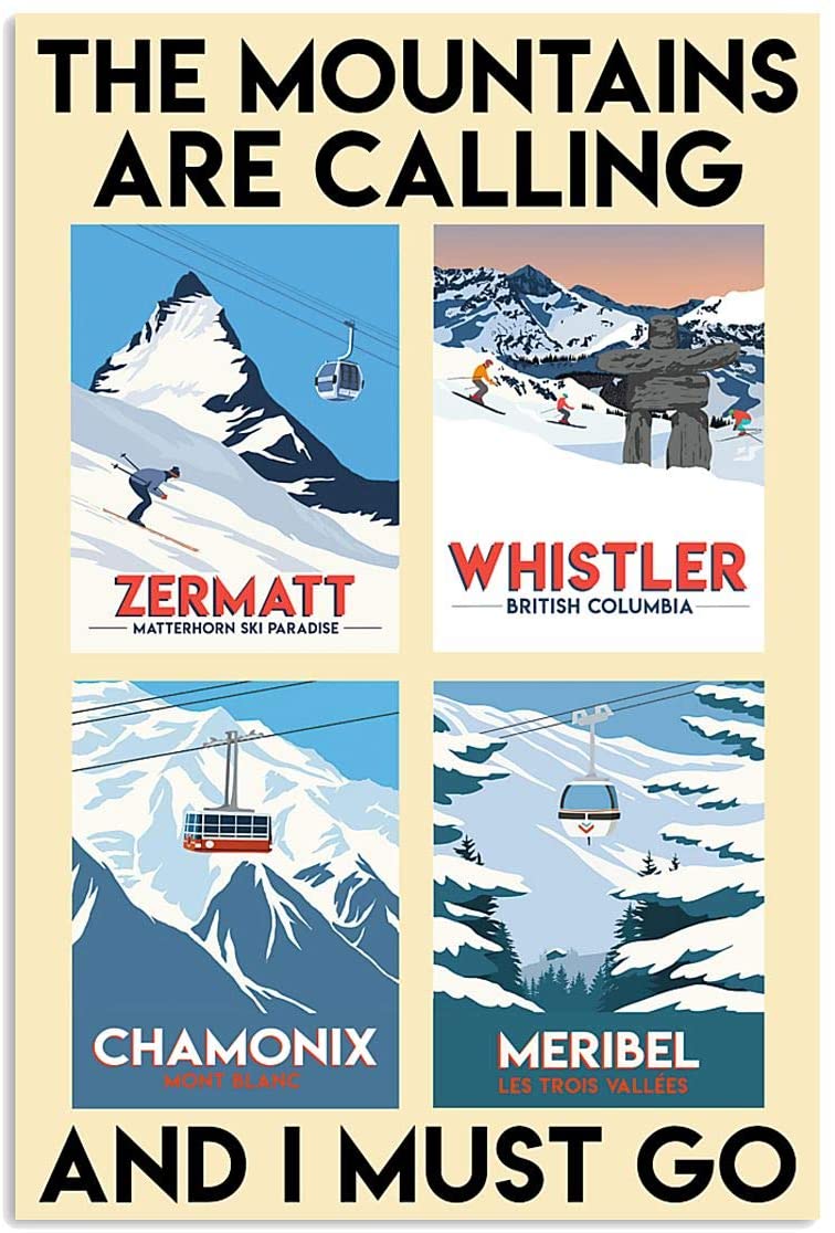 Vintage Skiing The Mountains Are Calling Must Go Poster Art Print      Home Decor Gift For Men Women Family Friend On Birthday Xmas