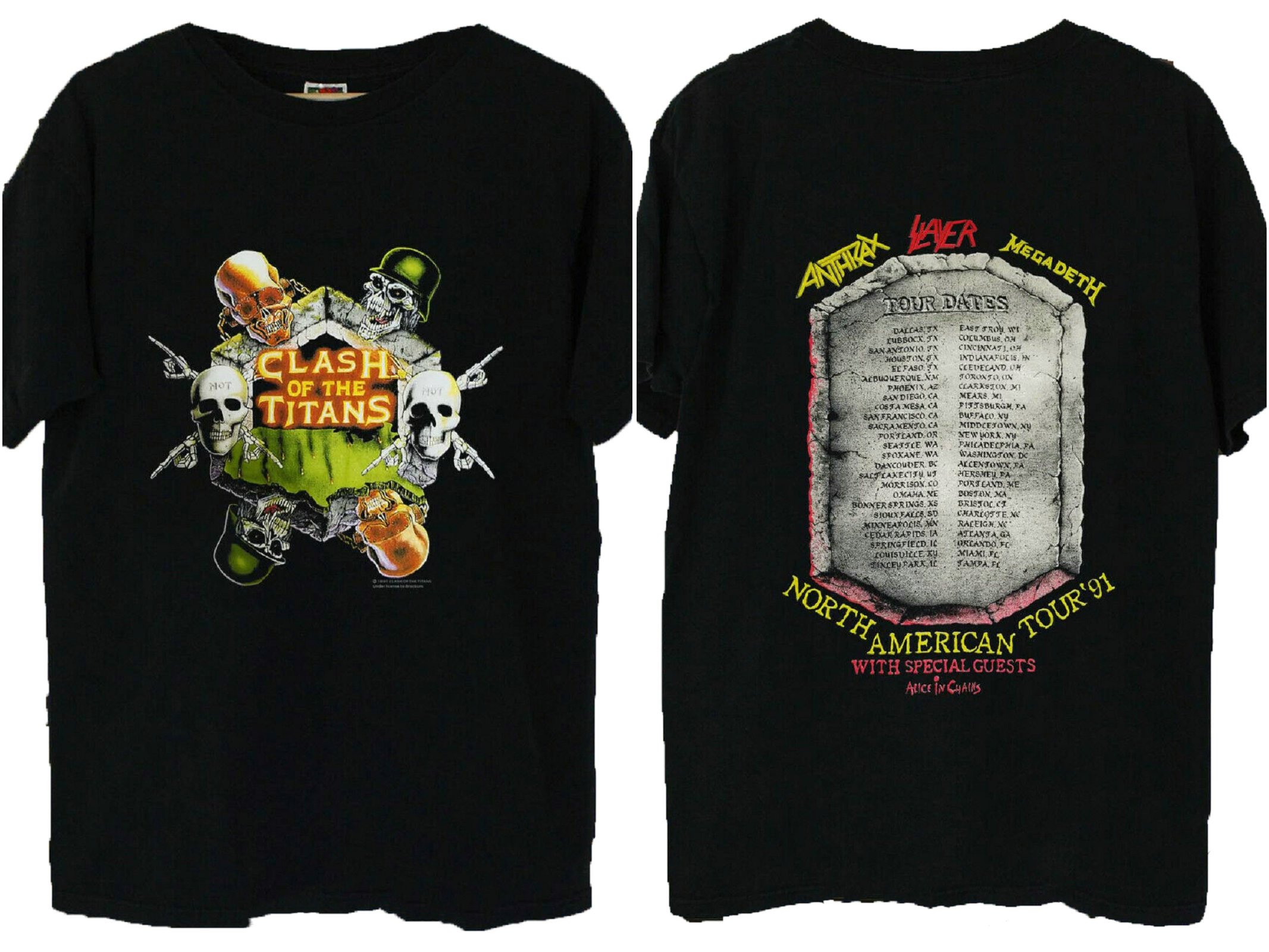 Vtg Concert T Shirt Clash Of The Titans Tour 1991 Anthrax Slayer Rock T-Shirt