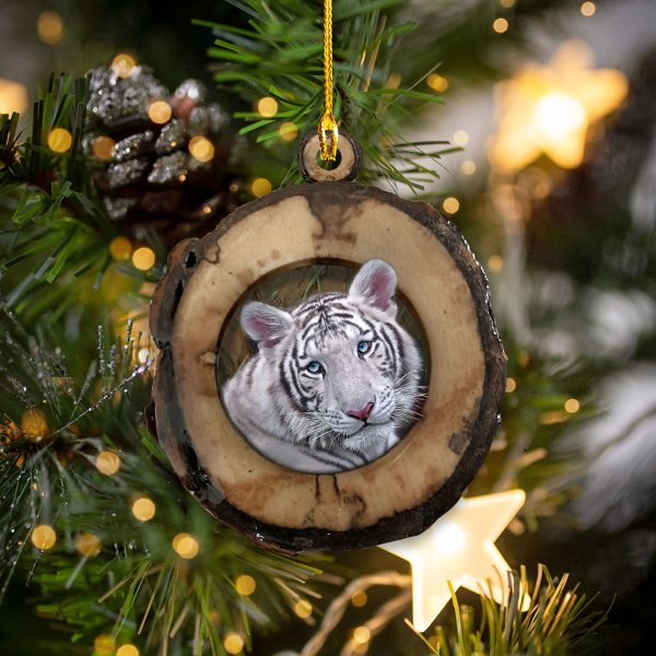 White Tiger Wooden Pattern Shape Christmas Wooden Ornament