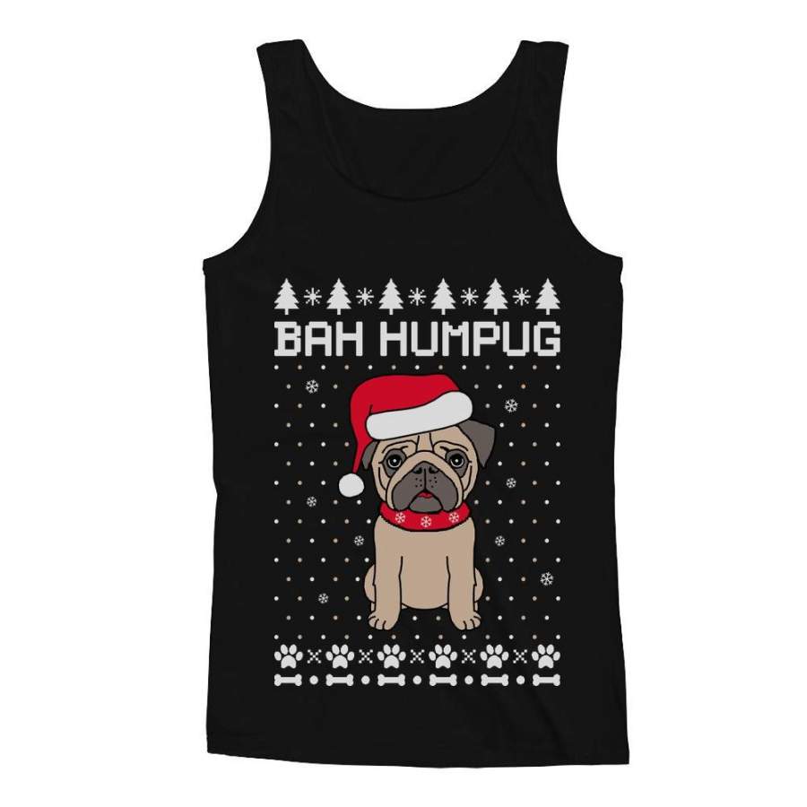 Bah Humpug Funny Ugly Christmas Puppy Pug Dog Men’s Tank Top