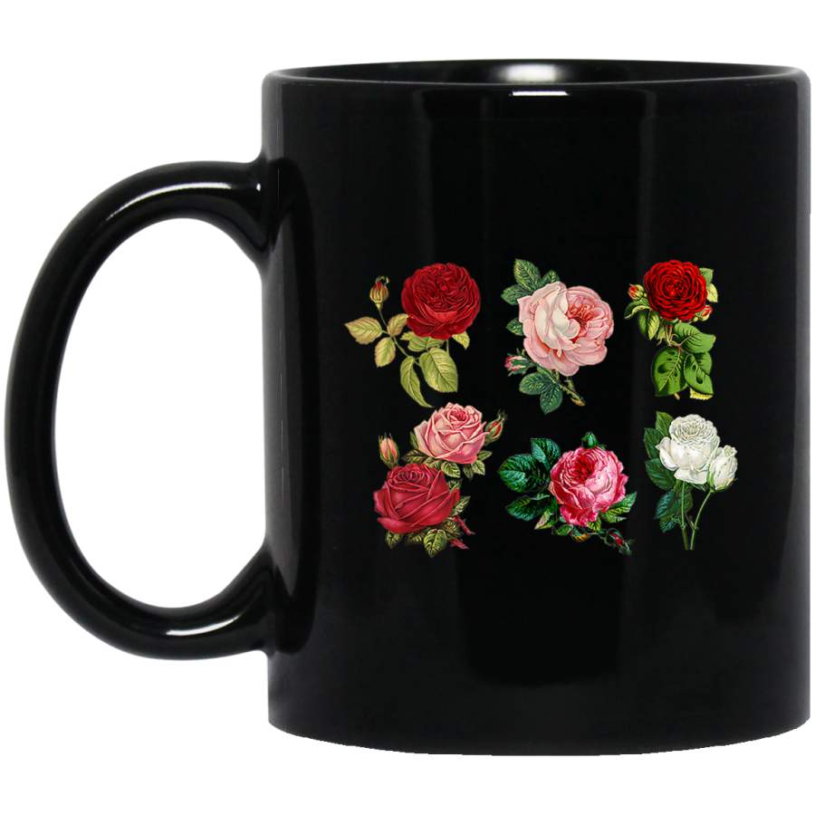 Vintage Aesthetic Botanical Roses Floral Flowers Retro Boho Black Mug