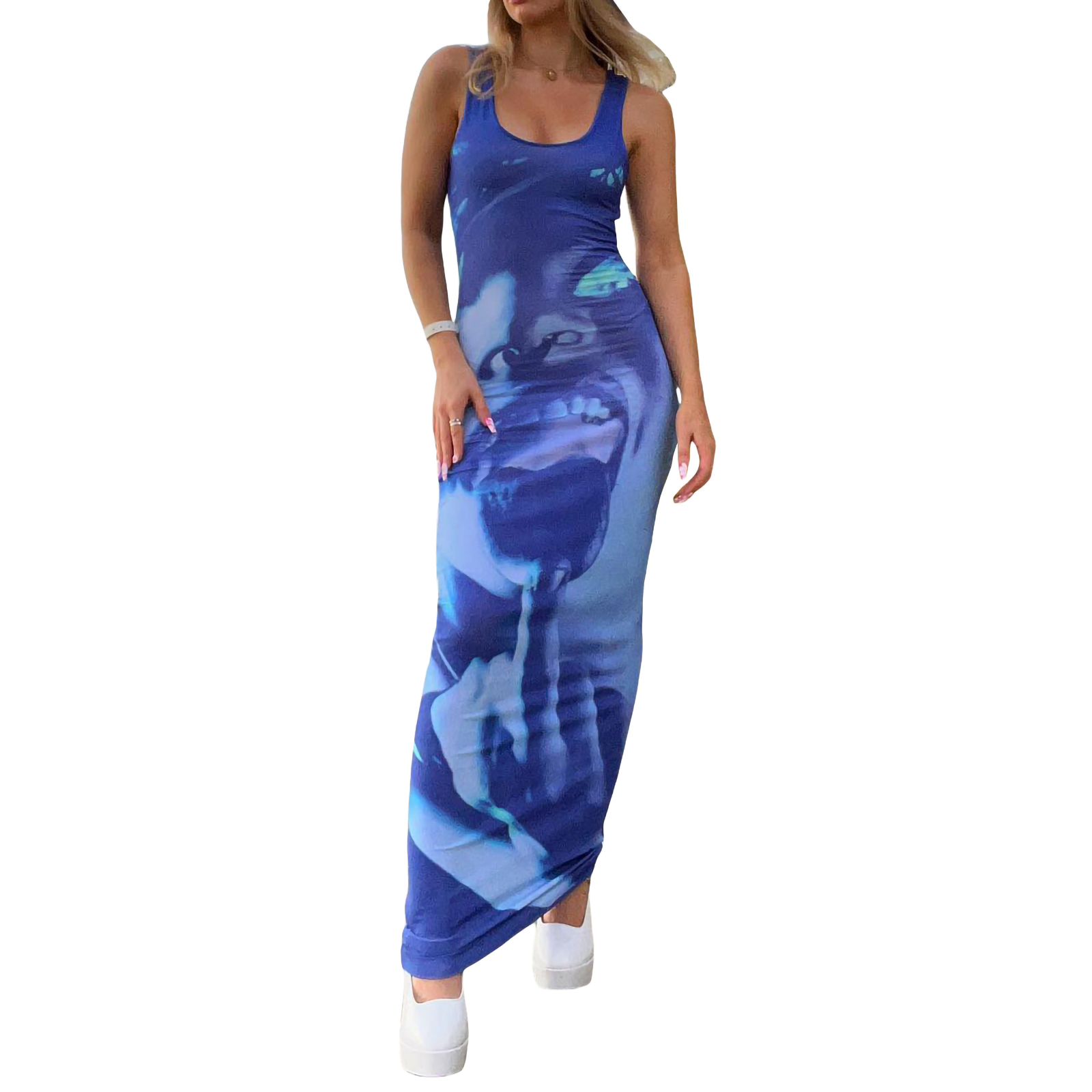 Summer Bodycon Split Long Dresses for Women 2022 Y2K Tie-Dye Sleeveless Tank alx