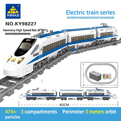 KAZI electric rail city train building block model with sound and light children assembled boy toy birthday gift alx