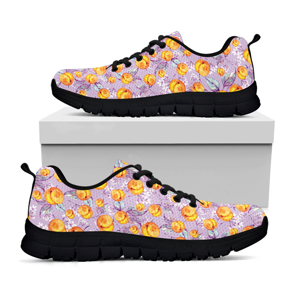 Watercolor Apricot Fruit Pattern Print Black Sneakers