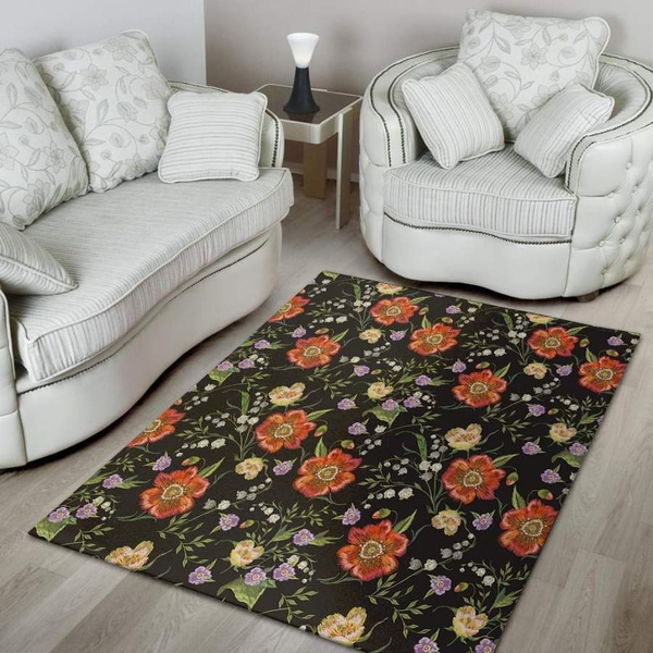 Poppy Floral Print Area Rug