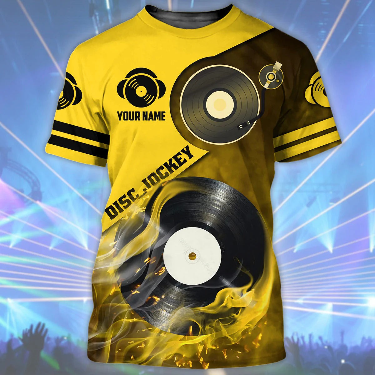 Personalized Name Yellow Dj Shirt Men Women, Disc Jockey 3D All Over Print Tshirt