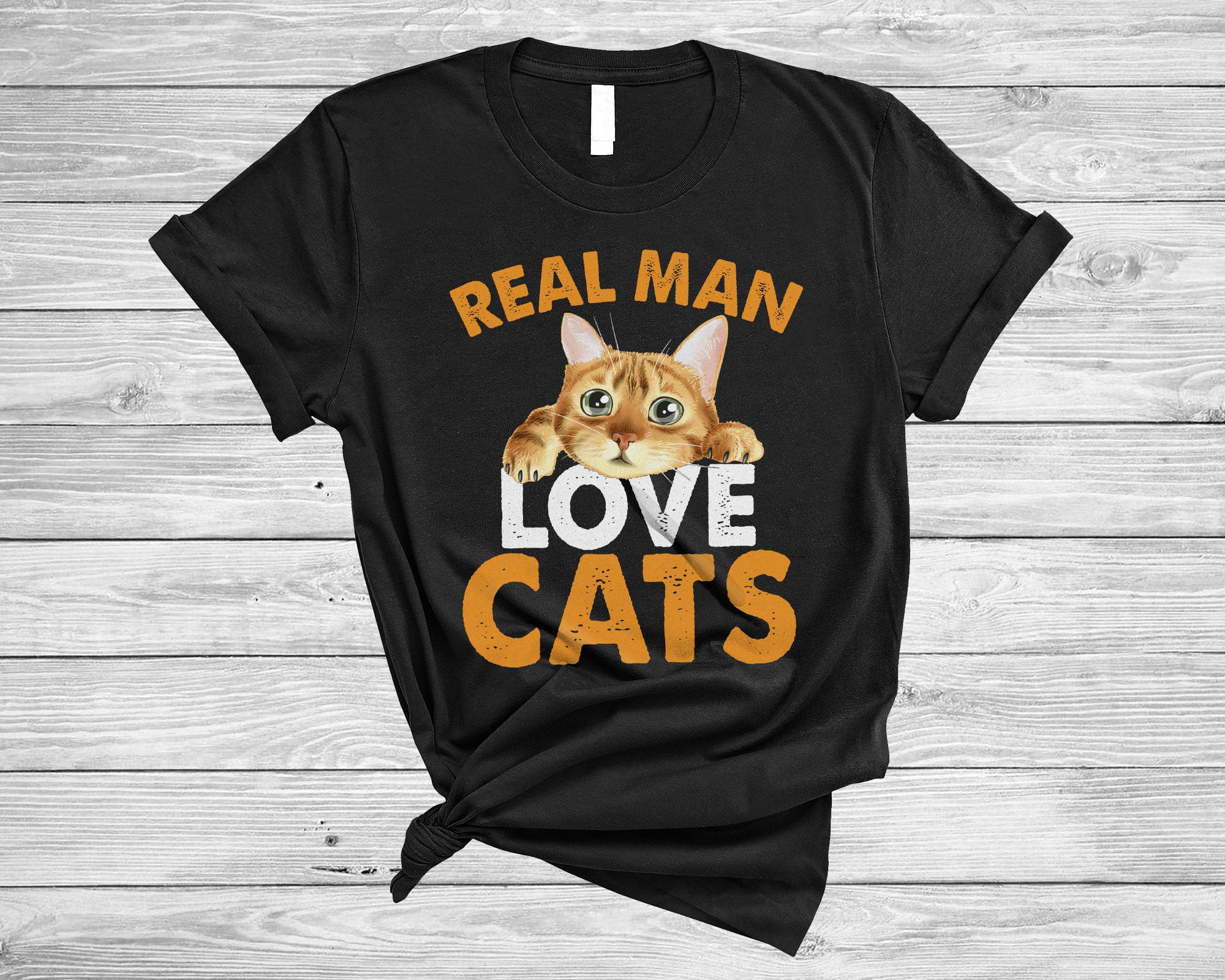 Cat Lover Shirt Vintage Real Man Love Cats Cute Halloween Cat Kitten Pet Lover Gifts T-Shirt