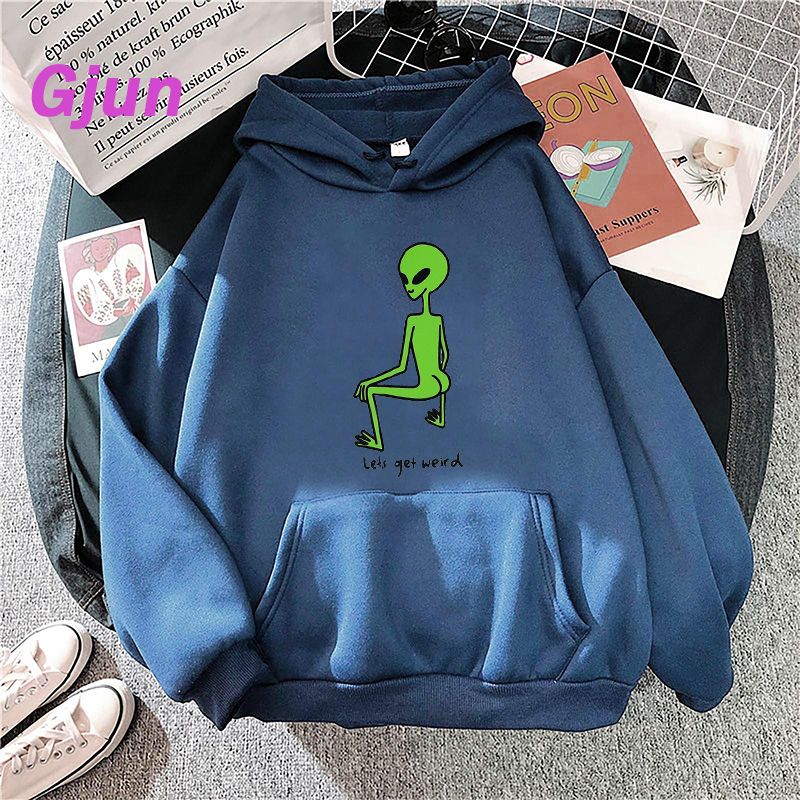 Women’s Print Novelty Alien Hooded Sweatshirts 2021 Fall Winter Harajuku Girl’s Hoodies Casual Loose Long Sleeve Cute Pullovers alx