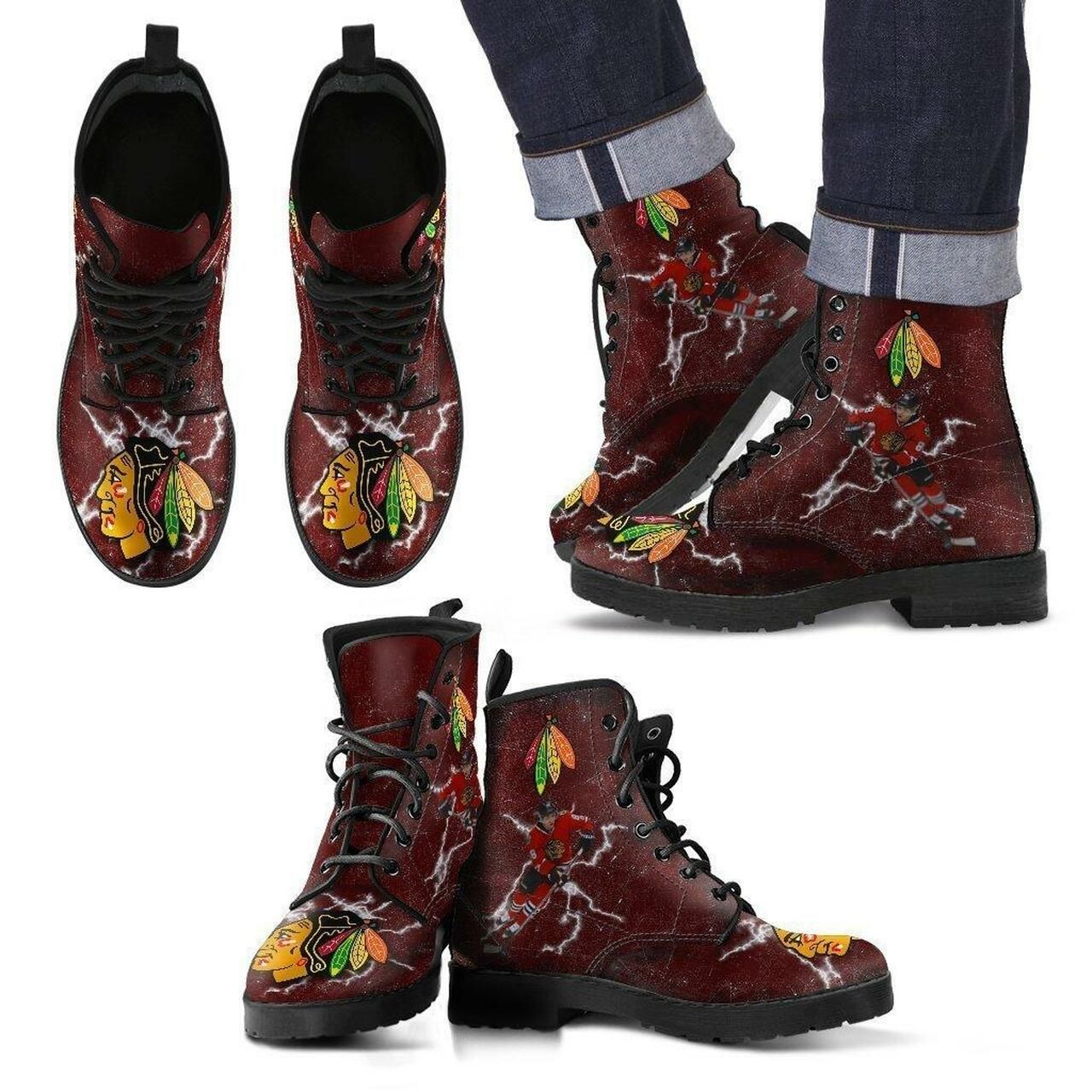 Chicago Blackhawks Leather Boots Fashion Women Boots Shoes Shoes5265