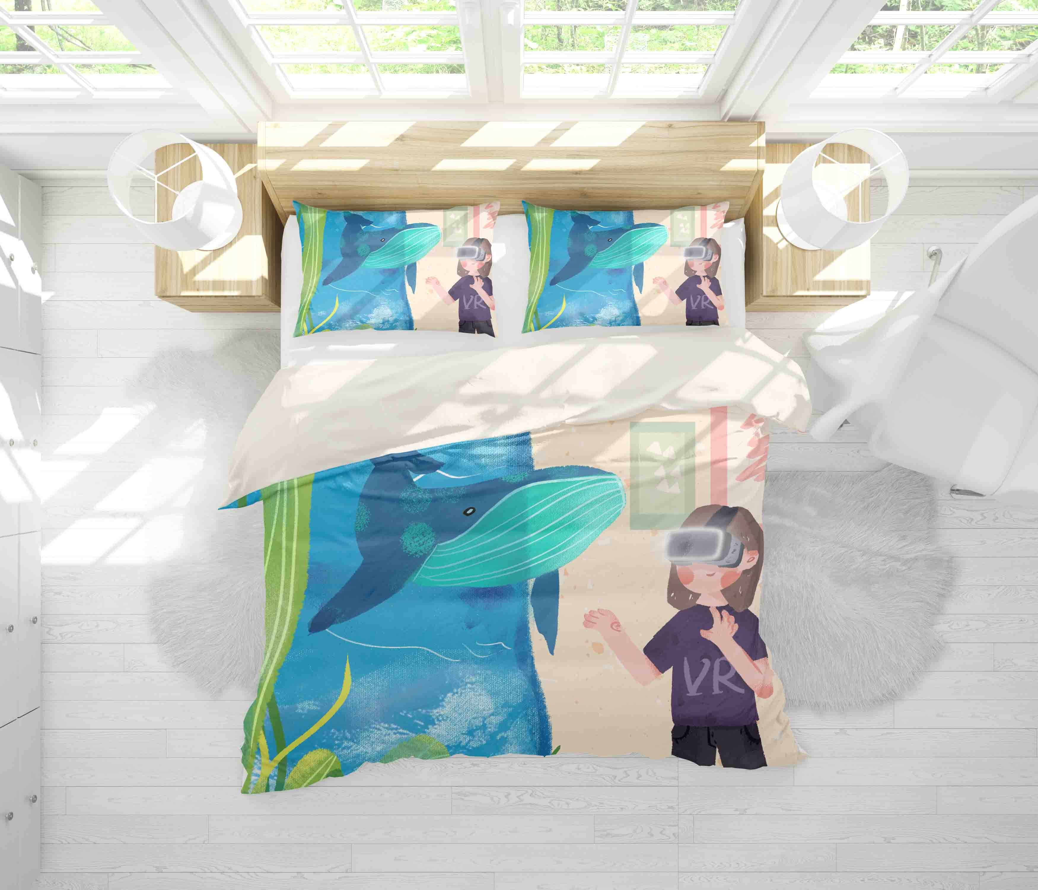 3D Girl Whale Quilt Cover Set Bedding Set Pillowcases 80