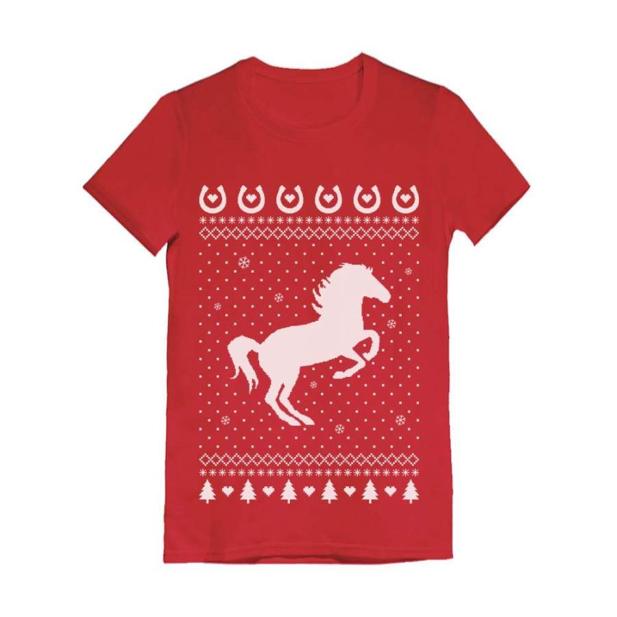 Ugly Christmas Sweater Love Horses Toddler Kids Girls’ Fitted T-Shirt