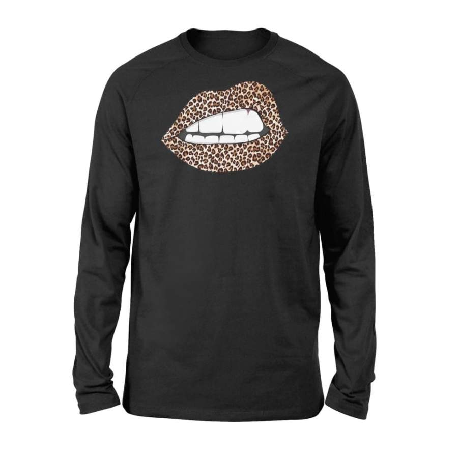 Sexy Leopard Print Lips Kiss Me Love Pout Lipstick – Standard Long Sleeve