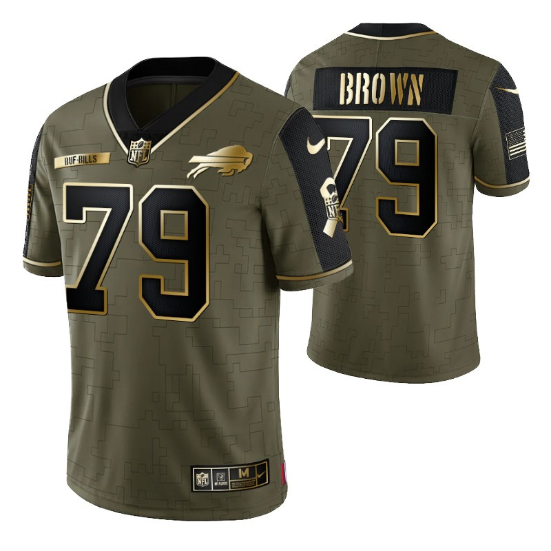 Buffalo Bills Spencer Brown 79 2021 NFL Golden Brandedition Olive Jersey Gift For Bills Fans