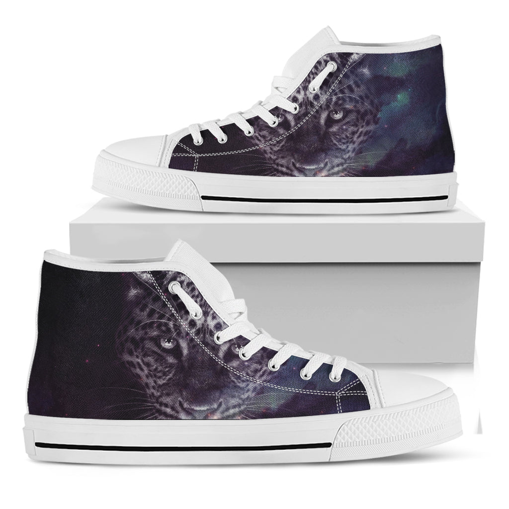 Galaxy Jaguar Print White High Top Shoes