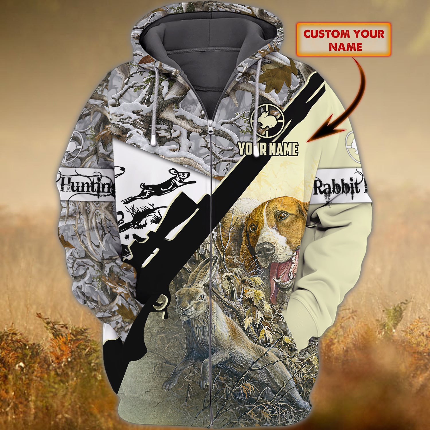 Rabbit Hunting – Personalized Name 3D Zipper Hoodie – Qb95