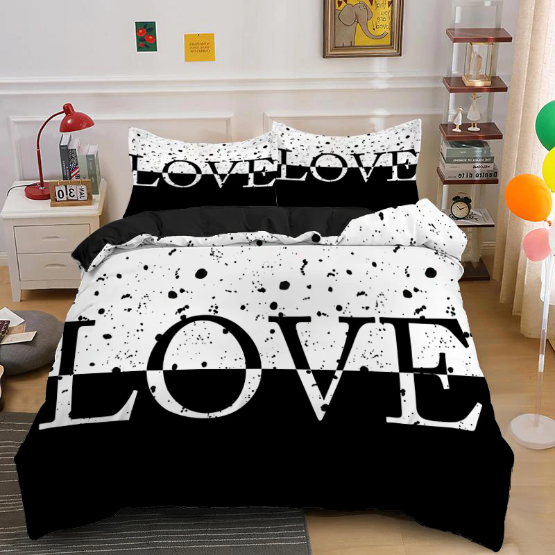 Lover Couple Bed Duvet Cover Set Valentine’S Day Gift Heart Shape Bedding Sets King Queen Double Cover With Pillowcase