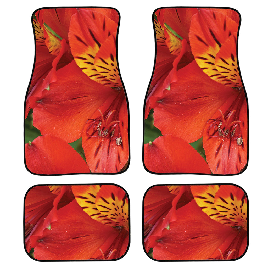 Red Alstroemeria Print Front And Back Car Floor Mats, Front Car Mat