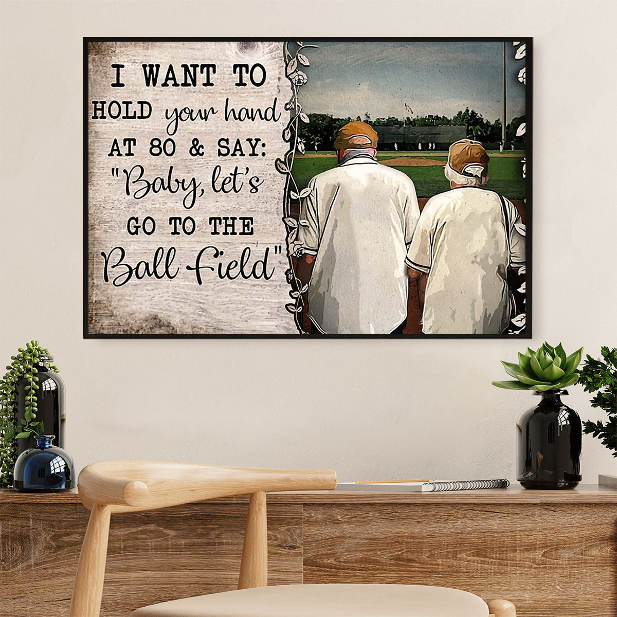 Baseball Canvas Wall Art Prints | Old Couple Husband Wife | Home Décor Gift For Baseball Players