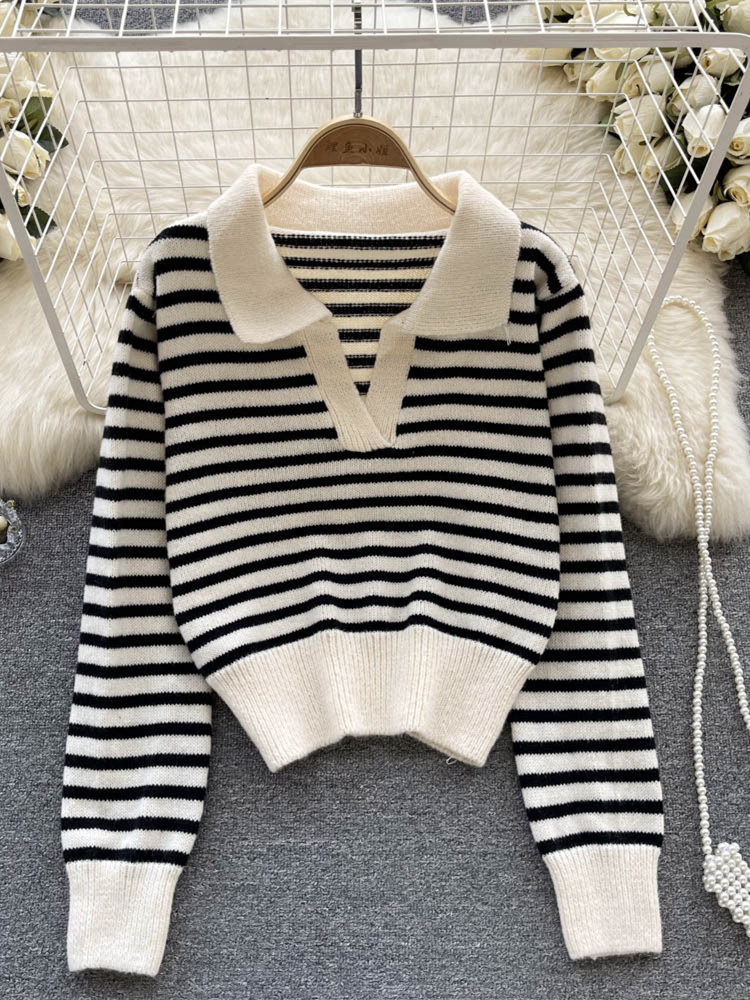 Syiwidii Loose Knitting Sweater for Women Fall Winter 2022 New Striped Hollow Out Straight Casual Korean Fashion Chic Sweater alx