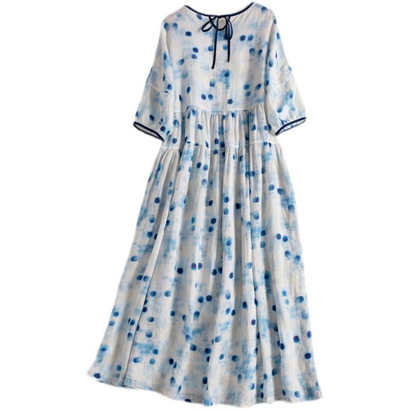 2022 New Arrival Print Polka Dots Thin Soft Loose Cozy Summer Dress Patchwork Office Lady Work Dress Women Casual Midi Dress alx