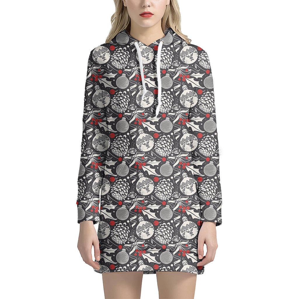 Vintage Christmas Decorations Print Women’S Pullover Hoodie Dress