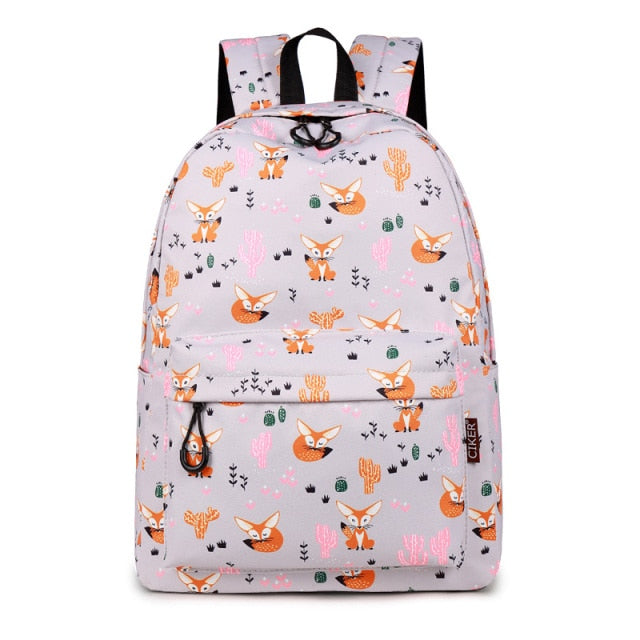 Cute Fennec Fox Pattern Canvas Laptop Backpack School Bag For Teenage Girls