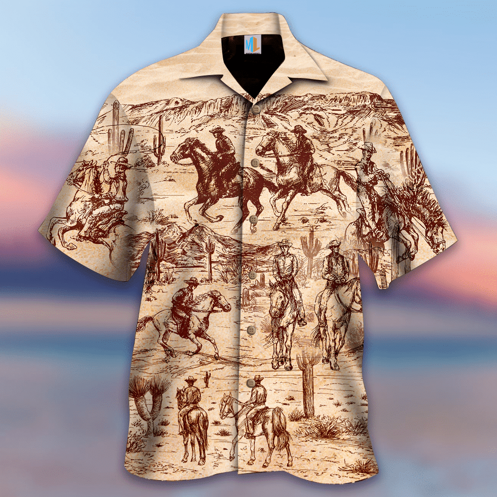 Cowboy Rides His Horse Tan Amazing Design Unisex Hawaii Shirt For Men And Women Ha107232