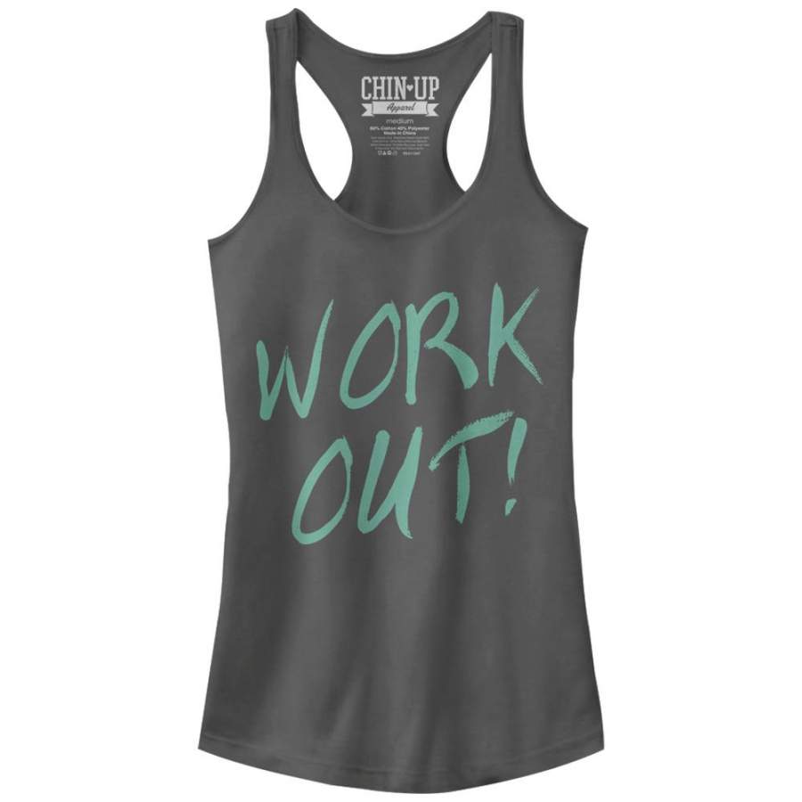 CHIN UP Junior’s Time to Work Out  Racerback Tank Charcoal